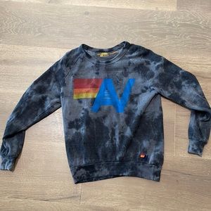 Aviator Nation Logo  Crewneck Tie Dye Grey Black Sweatshirt XS